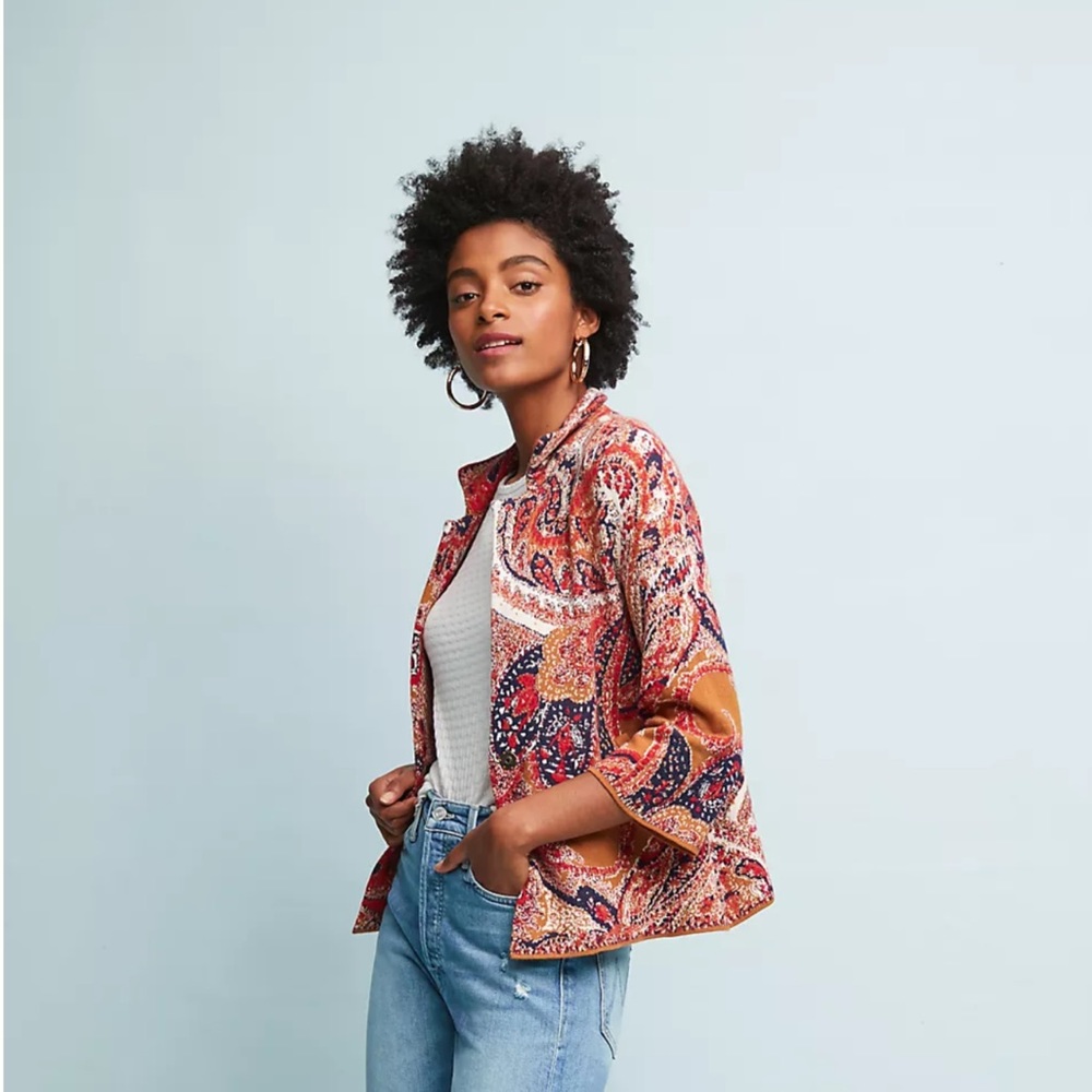 Anthropologie Paisley Snap Front Cardigan